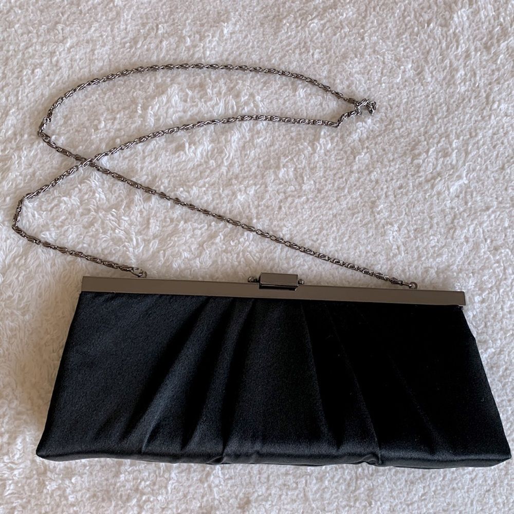 Vintage Jessica McClintock Clutch Black Satin Evening prom purse chain strap